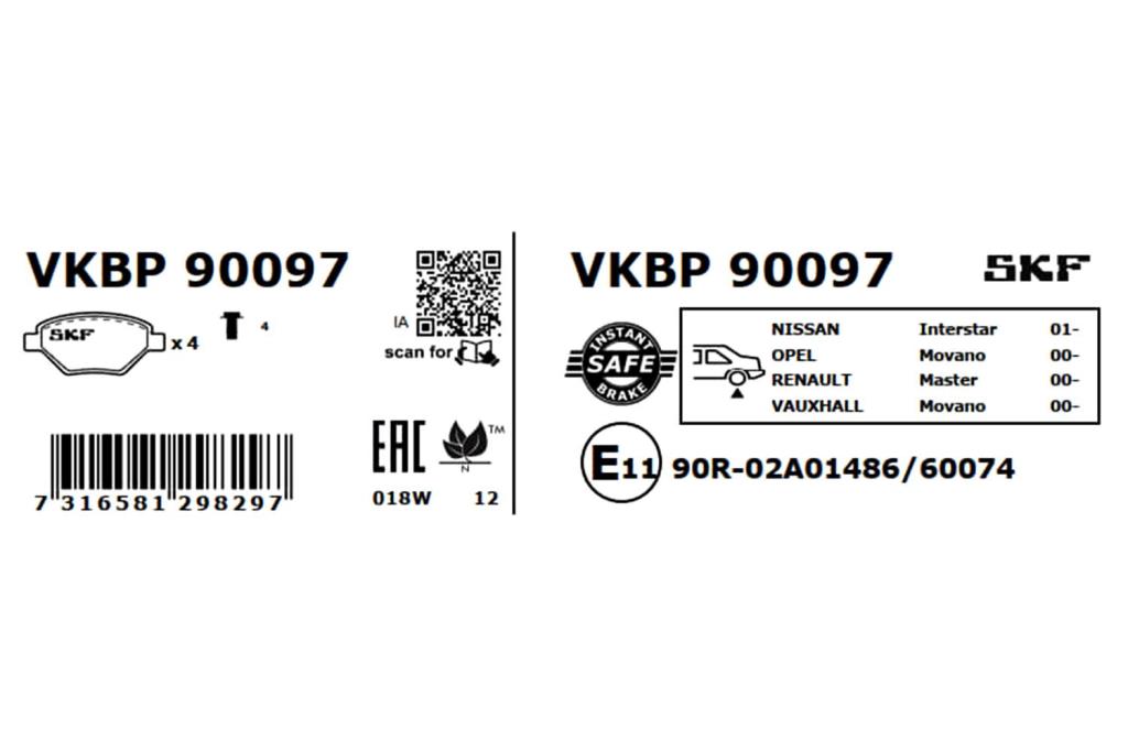 Jogo de 4 pastilhas de travão SKF ref. VKBP 90097